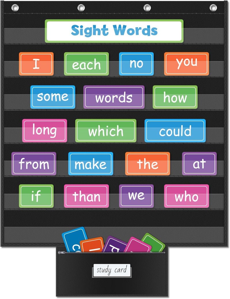 AKAYOK Standard Pocket Charts for Classroom, Interactive and Versatile Pocket Chart 28"x28" Sentence Strip Holder for Vocabulary, Practice Spelling, Display Number Patterns (Black) - Image 1